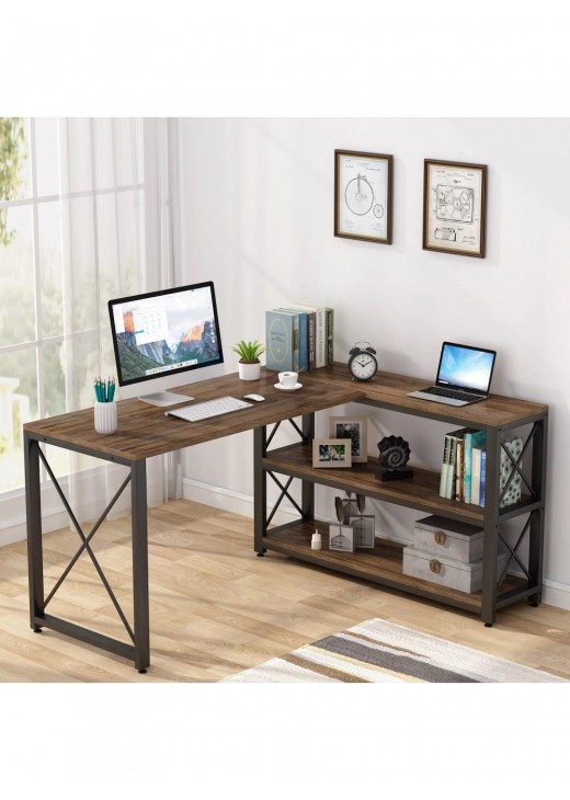 Письмовий стіл двосторонній L-подібний з полицями