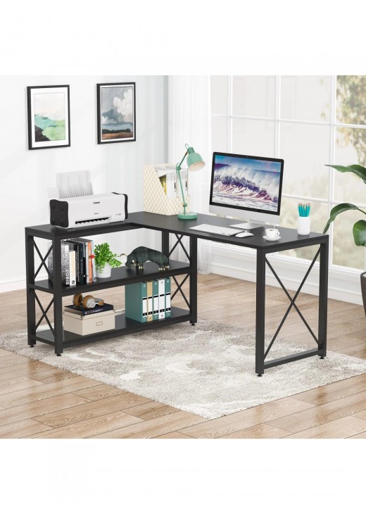 Письмовий стіл двосторонній L-подібний з полицями