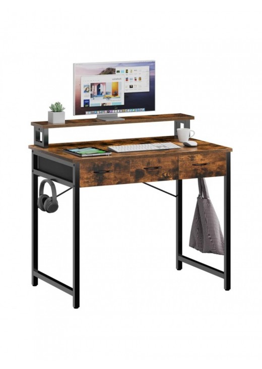 Комп’ютерний стіл з висувними ящиками підставкою для монітора та гачками Комп’ютерний стіл з висувними ящиками підставкою для монітора та гачками