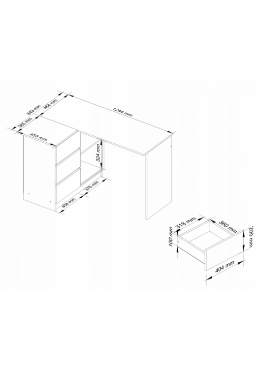 Кутовий стіл B16 3 шухляди 2 полиці , сонома дуб