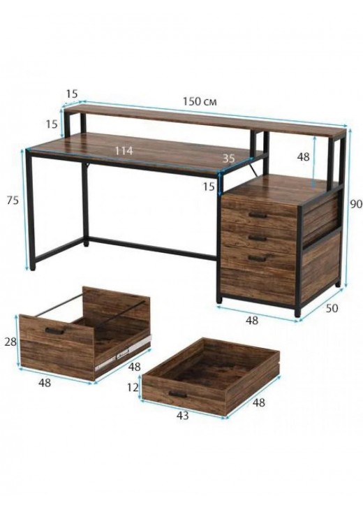 Письмовий стіл MSM з ящиками та підставкою для монітора, чорний Письмовий стіл MSM з ящиками та підставкою для монітора, чорний