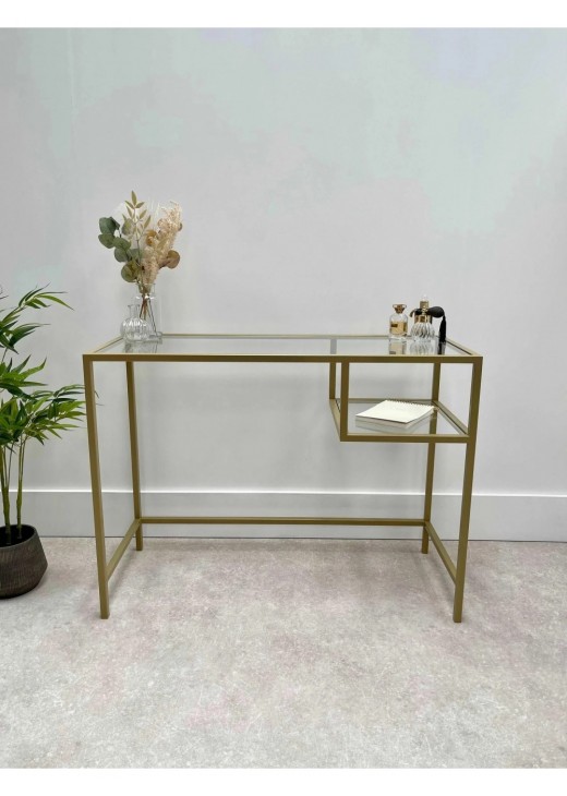 Журнальний столик скляний металевий, золотий Журнальний столик скляний металевий, золотий