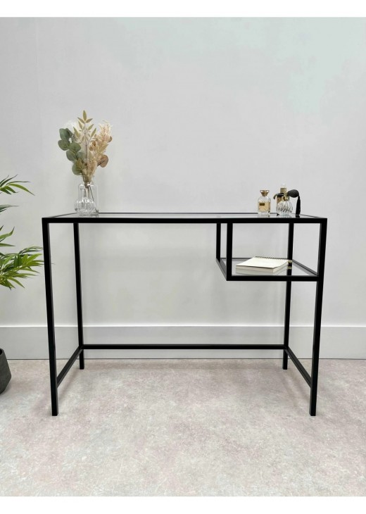 Журнальний столик скляний металевий, чорний Журнальний столик скляний металевий, чорний