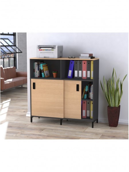Тумба офісна з розсувними дверима LS-1200-1200 антрацит Loft design  MSMLOFT