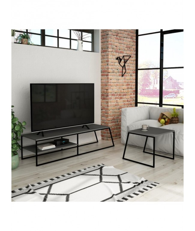 Тумба MSMLOFT 163 см + кавовий столик — Чорний