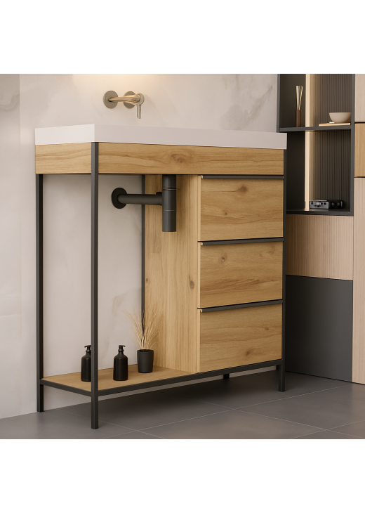 Тумба під раковину з відкритими та закритими полицями в ванну кімнату 1000х1000х350 мм Тумба під раковину з відкритими та закритими полицями в ванну кімнату 1000х1000х350 мм