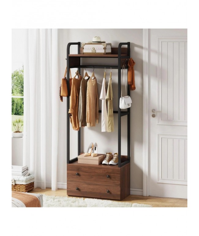 Вішалка для одягу з шухлядами, гачками та полицями