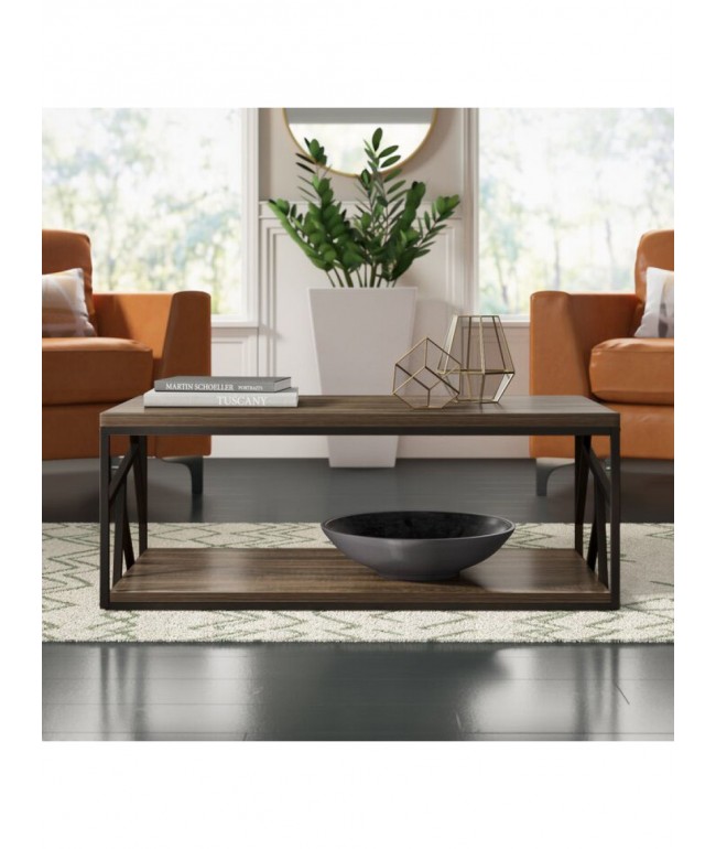 Журнальний столик MSMLOFT  із полицею — металевий каркас, ламіноване ДСП