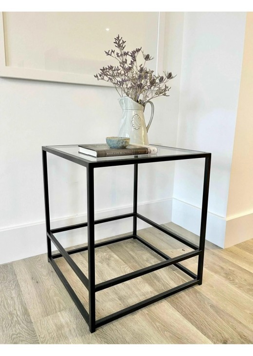 Журнальний столик Aria Glass Metal скляний, чорний