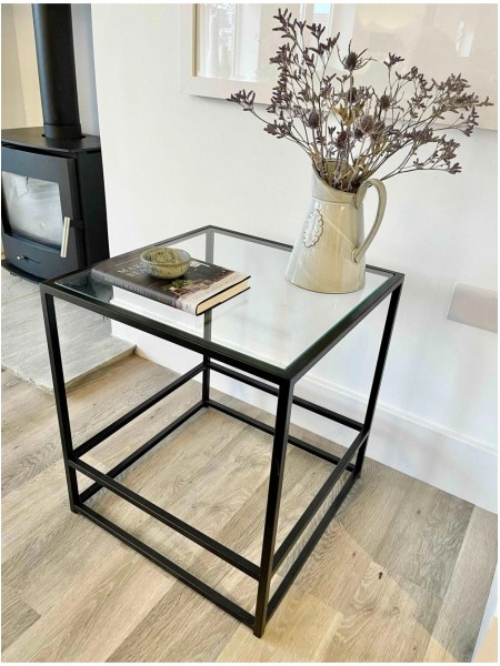 Журнальний столик Aria Glass Metal скляний, чорний