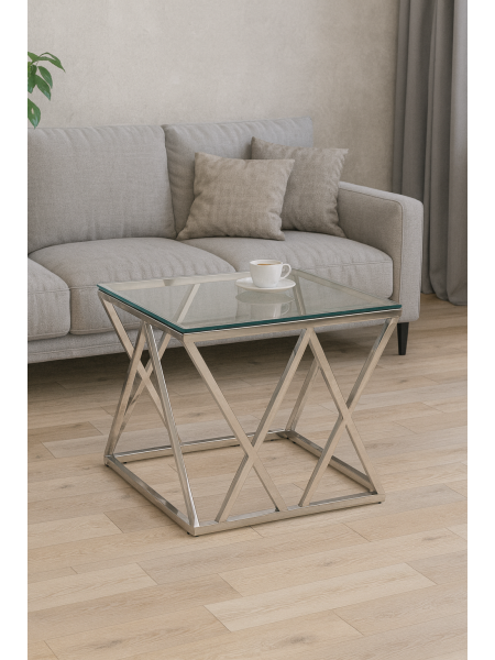 Кавовий стіл CD-2 прозорий срібло Vetro 