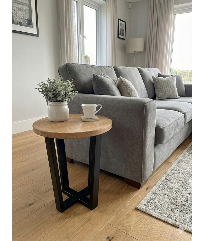 Круглий приставний столик у стилі Лофт (Ø 45 см) на металевому каркасі