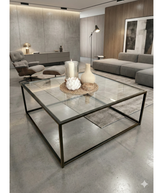 Журнальний столик Mila Square (Скло) — Квадратний Стіл Лофт 85х85 см