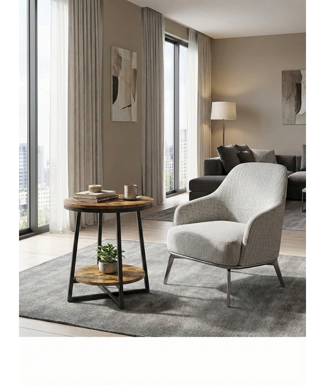 Круглий приставний столик HOOBRO в рустикальному стилі