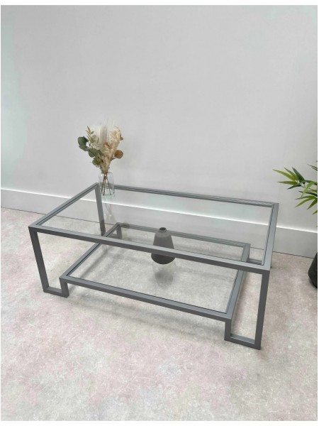 Журнальний столик Hudson Glass металевий, сірий