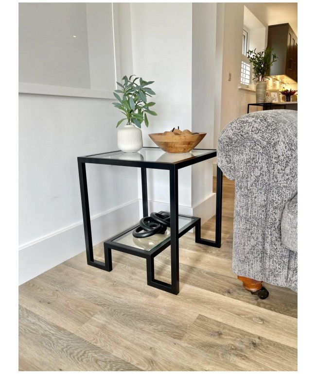 Журнальний столик Hudson Glass — металевий чорний, скляні полиці