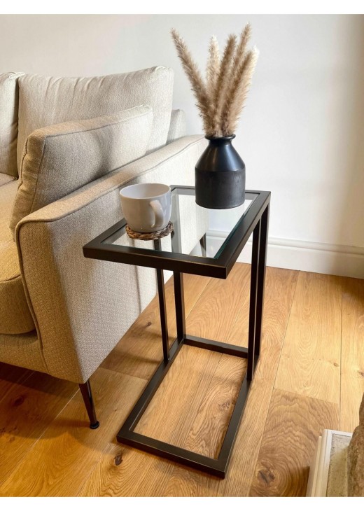 Приставний столик скляний для дивана, бронзовий