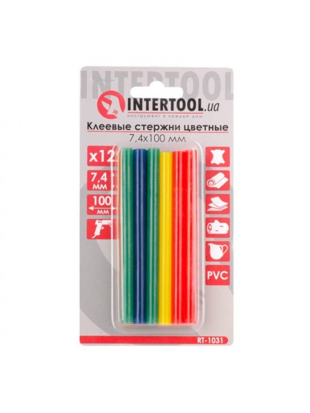 Комплект стрижнів клейових кольорових 7,4 мм * 100 мм, 12 шт INTERTOOL RT-1031