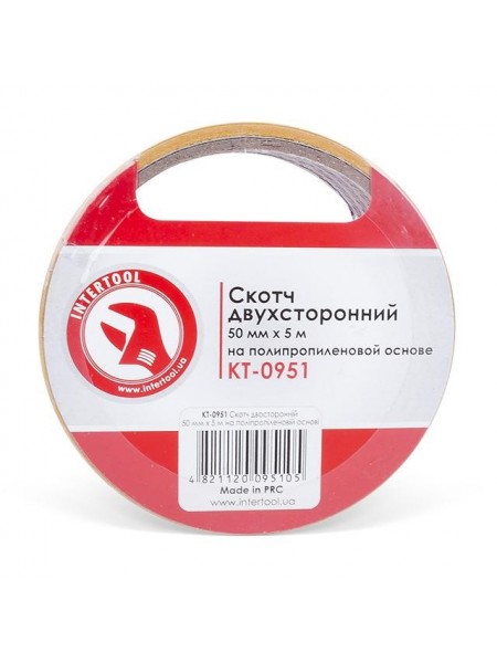 Скотч двосторонній 50 мм * 5 м на поліпропіленовій основі INTERTOOL KT-0951