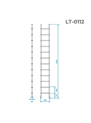 Драбина з алюмінію приставна, 12 сходів, 3,40 м INTERTOOL LT-0112