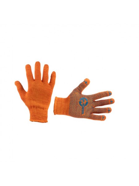 Рукавичка б/п трикотаж з крапковим покриттям PVC на долоні (оранжева) INTERTOOL SP-0131