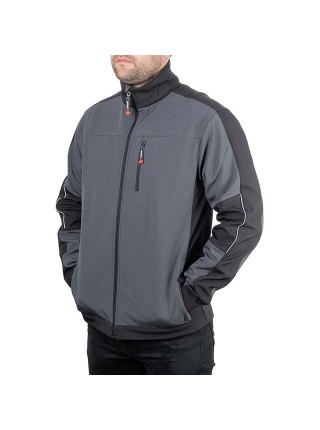 Куртка SOFTSHELL темно сіра-чорна, тришарова, тканина - стрейч 300 GSM 100D з водо- і вітрозахистом, розмір М INTERTOOL SP-3132