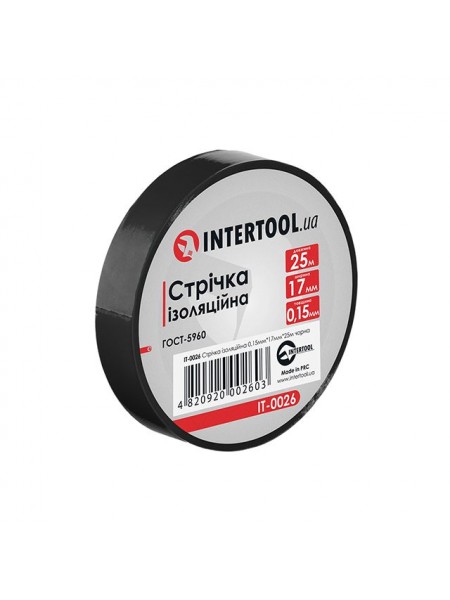 Стрічка ізоляційна, 17 мм * 25 м * 0,15 мм, чорна INTERTOOL IT-0026