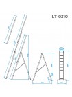 Драбина з алюмінію, 3-секційна універсальна розкладна, 3х10 сход., 6,48 м INTERTOOL LT-0310