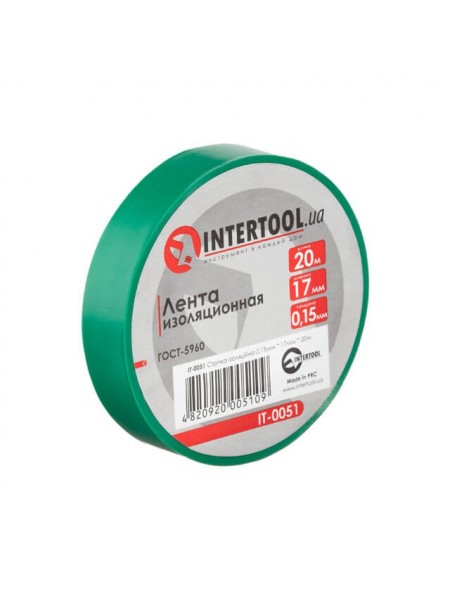 Стрічка ізоляційна, 17 мм * 20 м * 0.15 мм, зелена INTERTOOL IT-0051