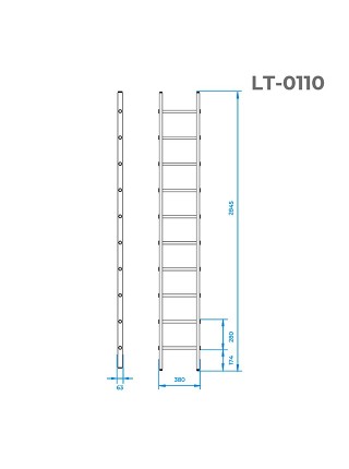 Драбина з алюмінію, приставна, 10 східців, 2,84 м INTERTOOL LT-0110