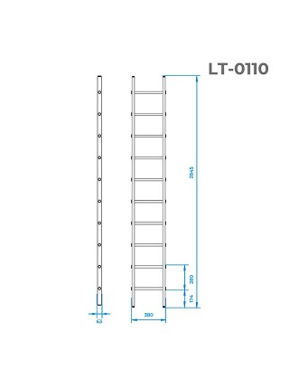 Драбина з алюмінію, приставна, 10 сходів, 2,84 м INTERTOOL LT-0110