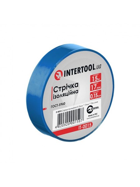 Стрічка ізоляційна, 17 мм * 15 м * 0.15 мм, синя  INTERTOOL IT-0015