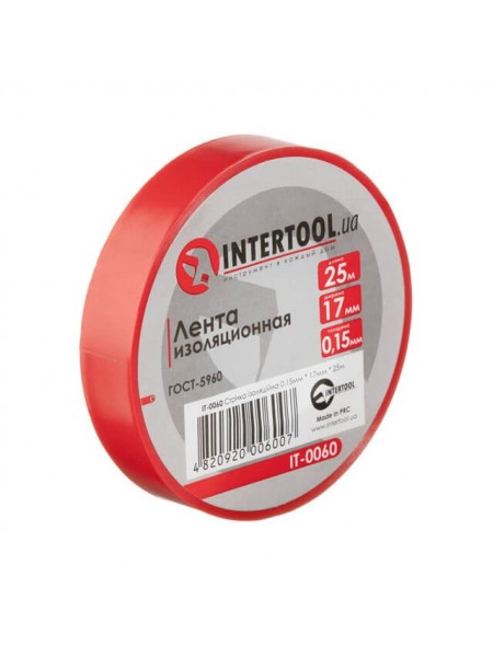 Стрічка ізоляційна, 17 мм * 25 м * 0.15 мм, червона INTERTOOL IT-0060