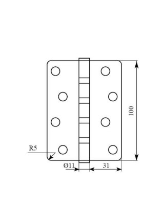 Завіса RDA 100*3*2,5 (4 подш, сталь) закр. R5 мат ант латунь