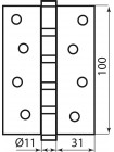 Петля RDA 100*3*2,5 (4 подш, сталь) білий White