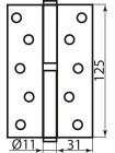 Завіса RDA 125*3*2,5 (1 подш, сталь) лакір ант латунь ліва