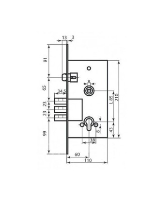 Securemme 2061UCR60XX Механізм замка 3-риг з зас., під циліндр мц 85мм