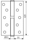 Завiса 125 * 3*2,5 (1 підшип, сталь) мат.ант латунь права Fuxia