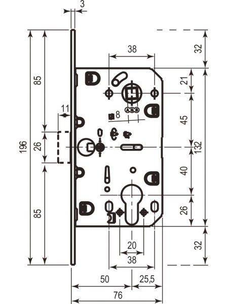 AGB Art. B061035034 Механізм Mediana Polaris під циліндр мат хром 85мм