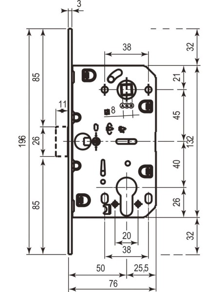 AGB Art. B061035012 Механизм Mediana Polaris под цилиндр ант латунь 85мм