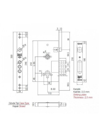 Замок Kale 252R, бексет:60mm (1-30170)