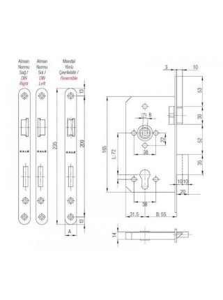 Замок 150 PZW, B:55mm,нікель, L:72mm (1-30124)