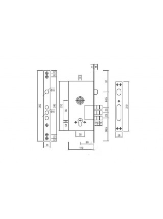 Замок Kale 252 R, бексет: 60mm, з накладкою, планки з покриттям хром (1-30167)