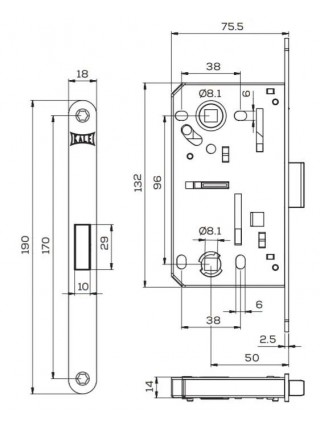 Замок 239N, міжкімнатний, WC, латунь (1-30209)