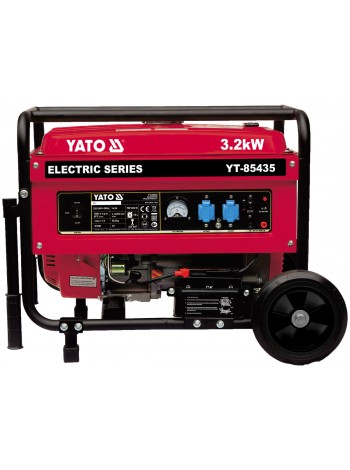 Генератор струму бензиновий YATO: P= 3.2 кВт, U= 230V AC і 12V DC, витрата- 1.45 л/г, бак- 15 л