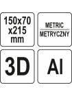 Кутник алюмінієвий стереометричний 3D YATO 150х 70х 215 мм з транспортиром і шаблонами отворів