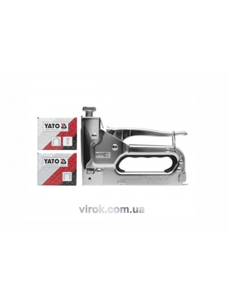 Степлер з регулятором сили YATO : для скоби/Цвяхи, b= 10.6 мм, h= 6-14 мм, t= 1,2 мм [12/24]