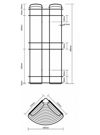 Поличка-сітка кутова потрійна W2101 (21,5*21,5*52,5см)