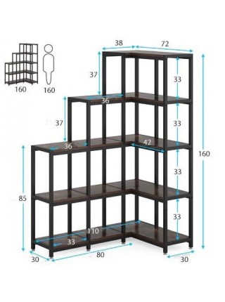 Стеллаж угловой 5-ярусный, коричневый
