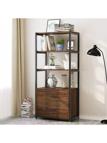 Стеллаж Etagere 4-ярусный с 2 ящиками, коричневий (F1568)
